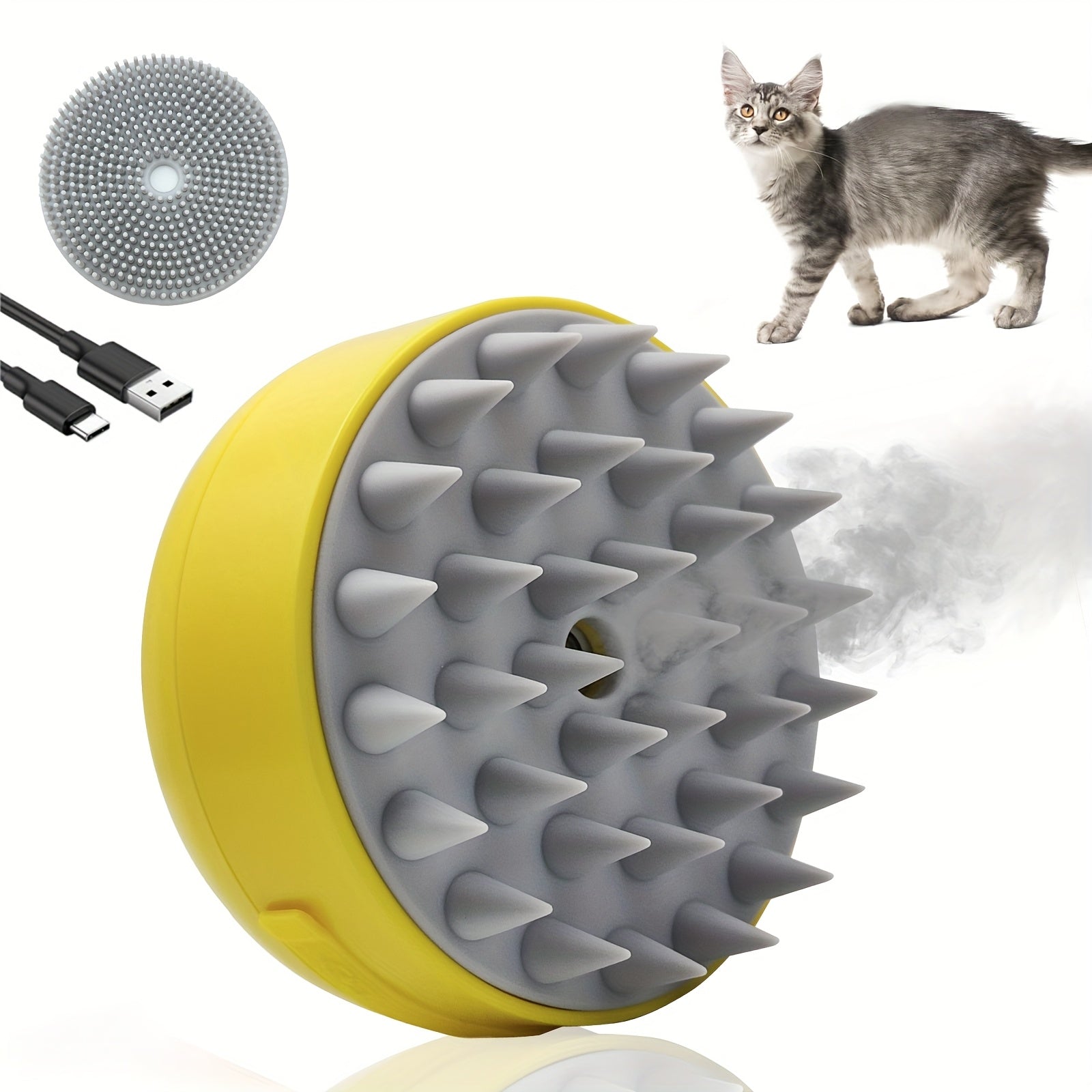 Cat Paw / Lemon Dual-Style Optional 3-in-1 Electric Pet Steaming Brush, Cat Paw Standard Model (150mAh) - One-button Spray Massage and Cleaning, Self-cleaning, Suitable for Both Cats and Dogs, for Massaging, Cleaning, and Rem