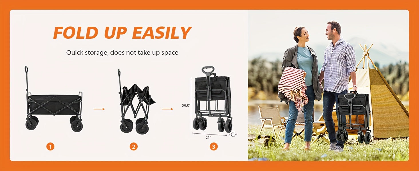 Collapsible Folding Wagon Cart, Track and Field Equipment Transporter Large Capacity Camping Wagon, All-Terrain Foldable Pet Stroller, Heavy-Duty Utility Wagon Cart for Grocery, Outdoor, Beach, Gardening, Shopping, Pet Outing