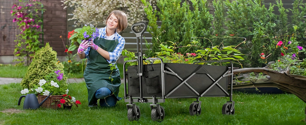 Collapsible Folding Wagon Cart, Track and Field Equipment Transporter Large Capacity Camping Wagon, All-Terrain Foldable Pet Stroller, Heavy-Duty Utility Wagon Cart for Grocery, Outdoor, Beach, Gardening, Shopping, Pet Outing