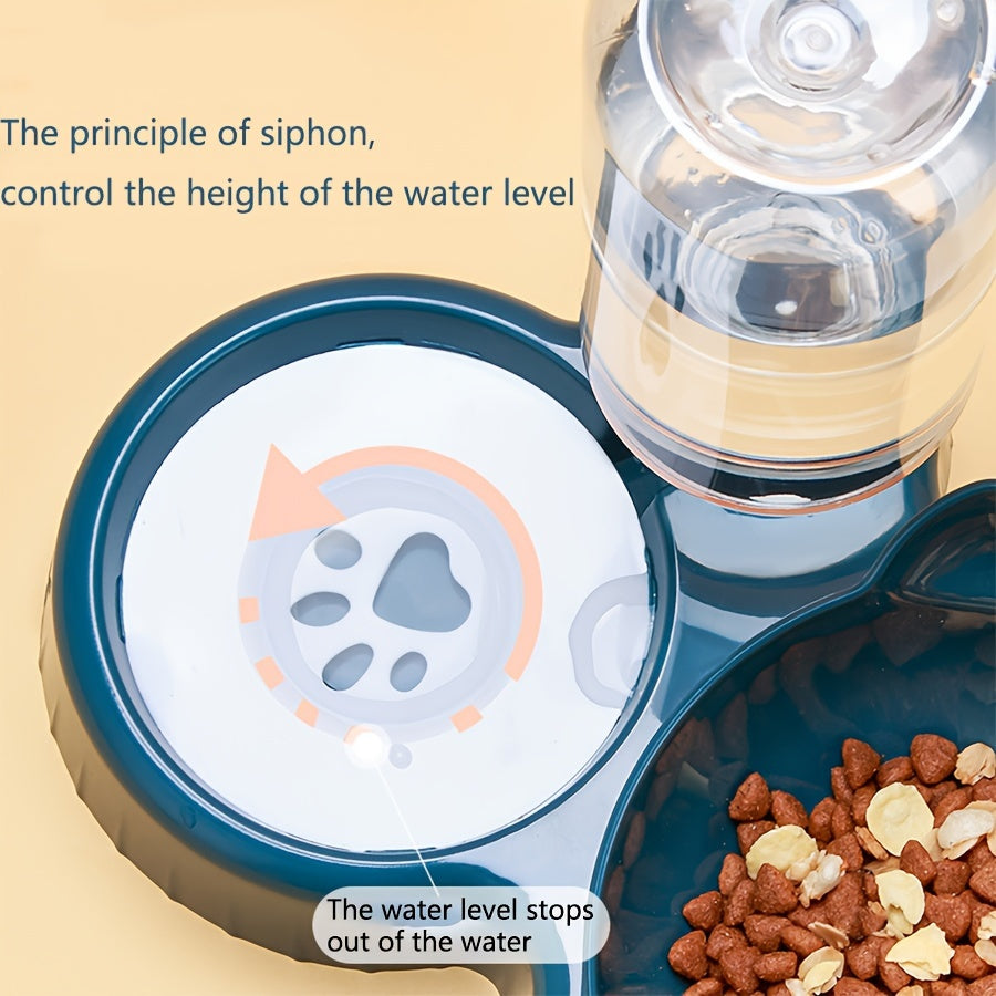 3 In 1 Tilted Cat Water And Food Bowl Set - Pet Bowls With Water Feeder, Gravity Water Bottle For Neck Protection, Ear Design