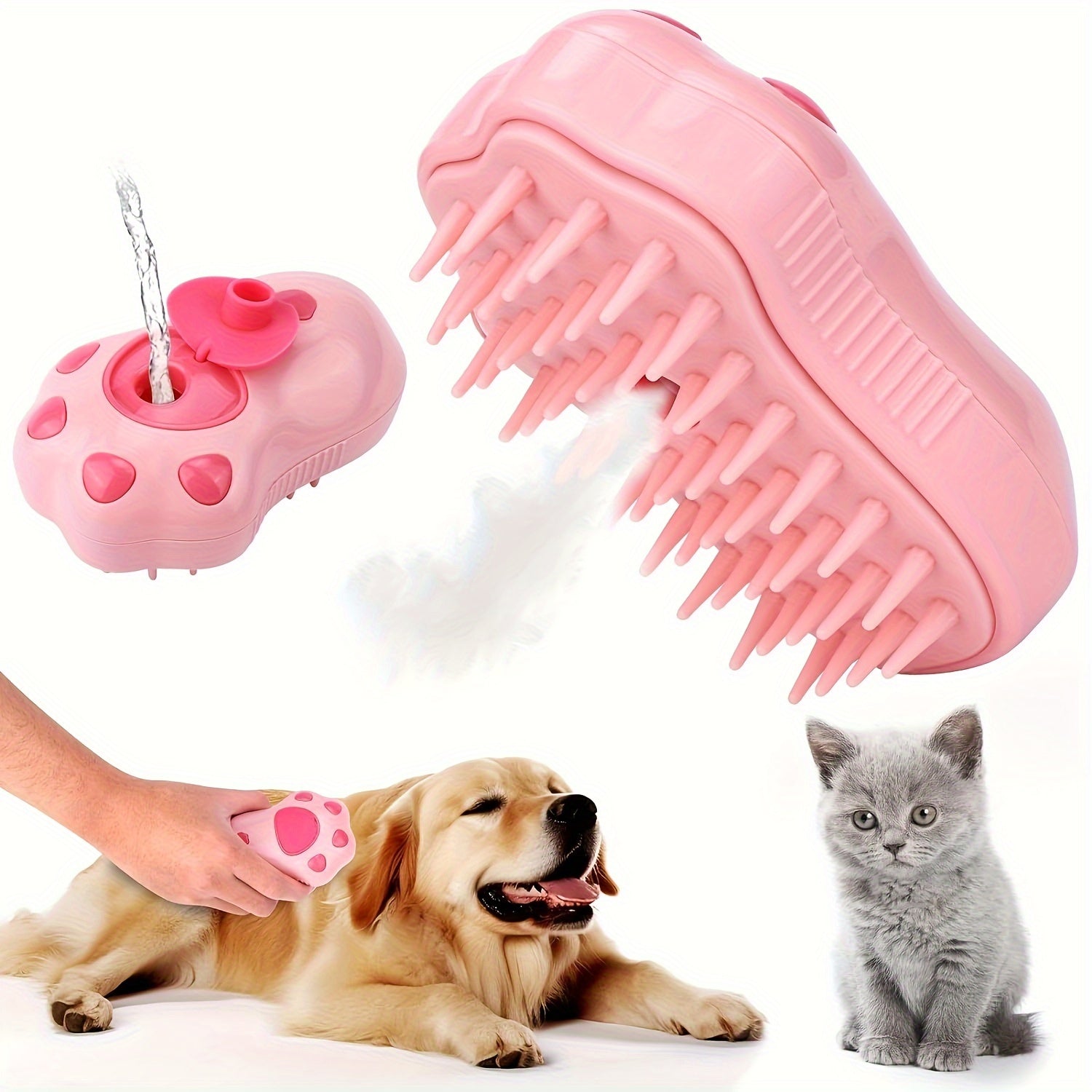 Cat Paw / Lemon Dual-Style Optional 3-in-1 Electric Pet Steaming Brush, Cat Paw Standard Model (150mAh) - One-button Spray Massage and Cleaning, Self-cleaning, Suitable for Both Cats and Dogs, for Massaging, Cleaning, and Rem