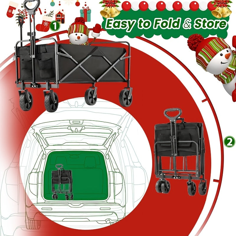 Collapsible Folding Wagon Cart, Track and Field Equipment Transporter Large Capacity Camping Wagon, All-Terrain Foldable Pet Stroller, Heavy-Duty Utility Wagon Cart for Grocery, Outdoor, Beach, Gardening, Shopping, Pet Outing