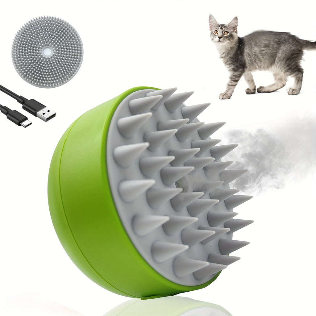 Cat Paw / Lemon Dual-Style Optional 3-in-1 Electric Pet Steaming Brush, Cat Paw Standard Model (150mAh) - One-button Spray Massage and Cleaning, Self-cleaning, Suitable for Both Cats and Dogs, for Massaging, Cleaning, and Rem