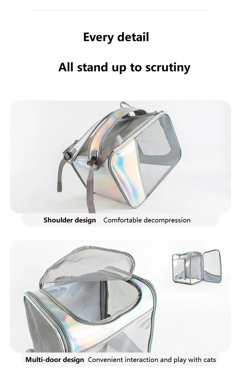 Pet Cat Carrier Backpack Breathable Travel Outdoor Shoulder Bag For Small Dogs Portable Transparent Carrying Pet Supplies Laser