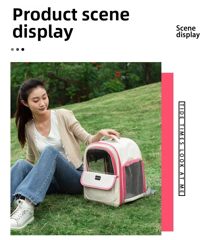 Pet backpack, cat outdoor cat bag, portable backpack for dogs, large capacity space cabin, double-sided transparent dog bag