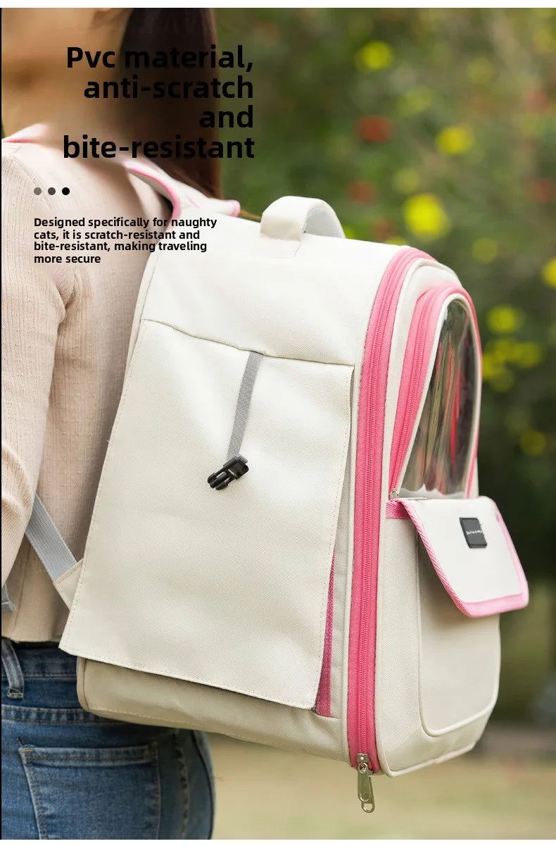 Pet backpack, cat outdoor cat bag, portable backpack for dogs, large capacity space cabin, double-sided transparent dog bag