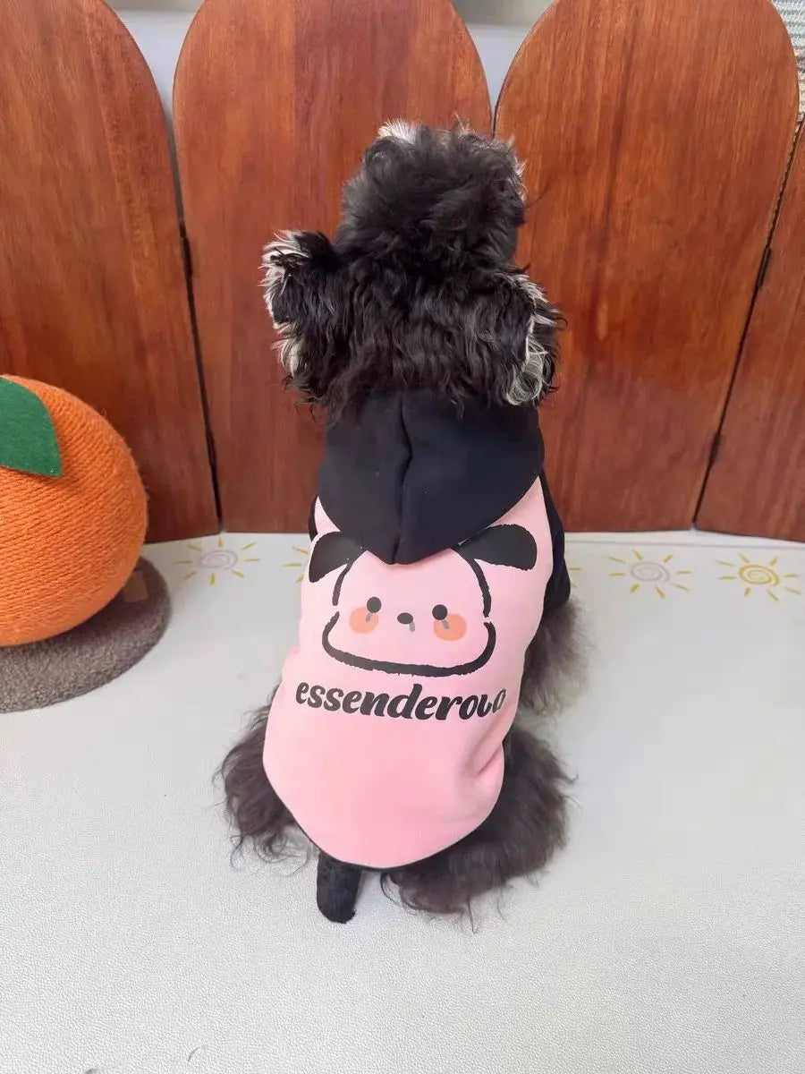 Pet cat and dog clothes trendy brand cool handsome autumn and winter velvet warm powder fight black puppy pair hooded