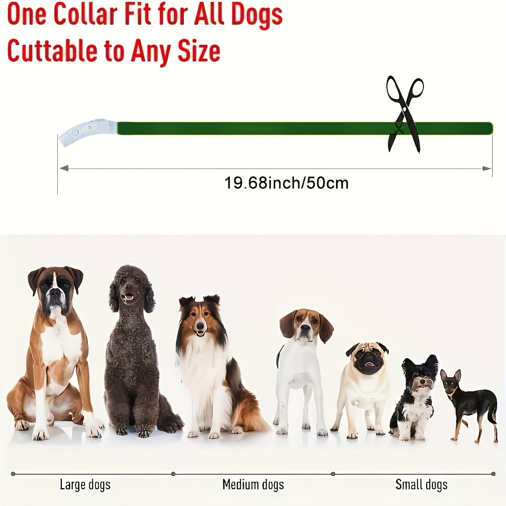 Luminous USB Rechargeable Dog Collar - Glow-in-the-Dark PVC Neck Cuff for Small Medium Large Dogs, Nighttime Walking Light with USB Charging, Safe & Portable Pet Accessory, Glow in the Dark Technology