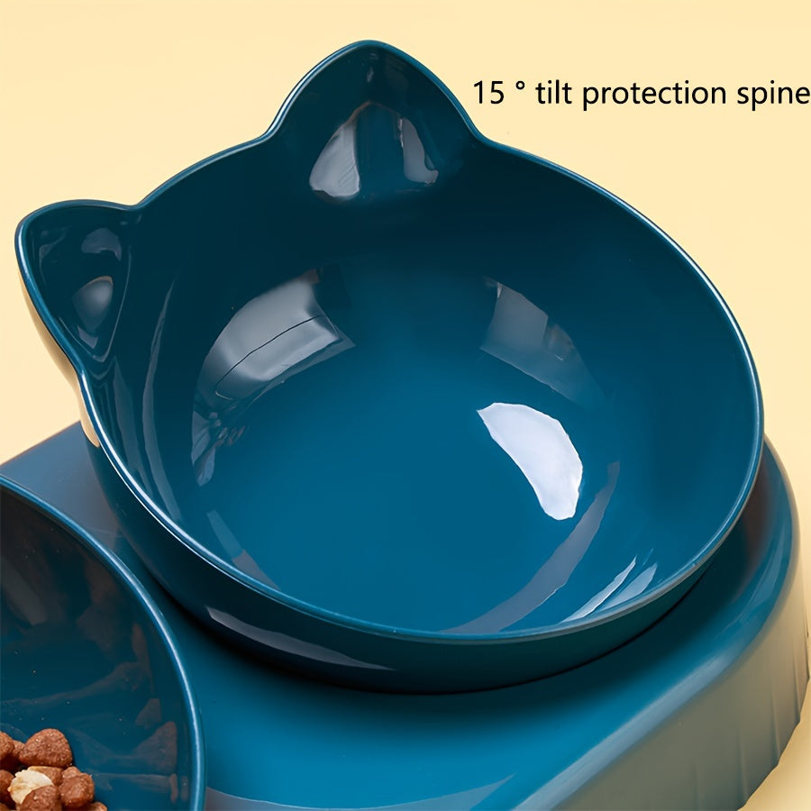 3 In 1 Tilted Cat Water And Food Bowl Set - Pet Bowls With Water Feeder, Gravity Water Bottle For Neck Protection, Ear Design