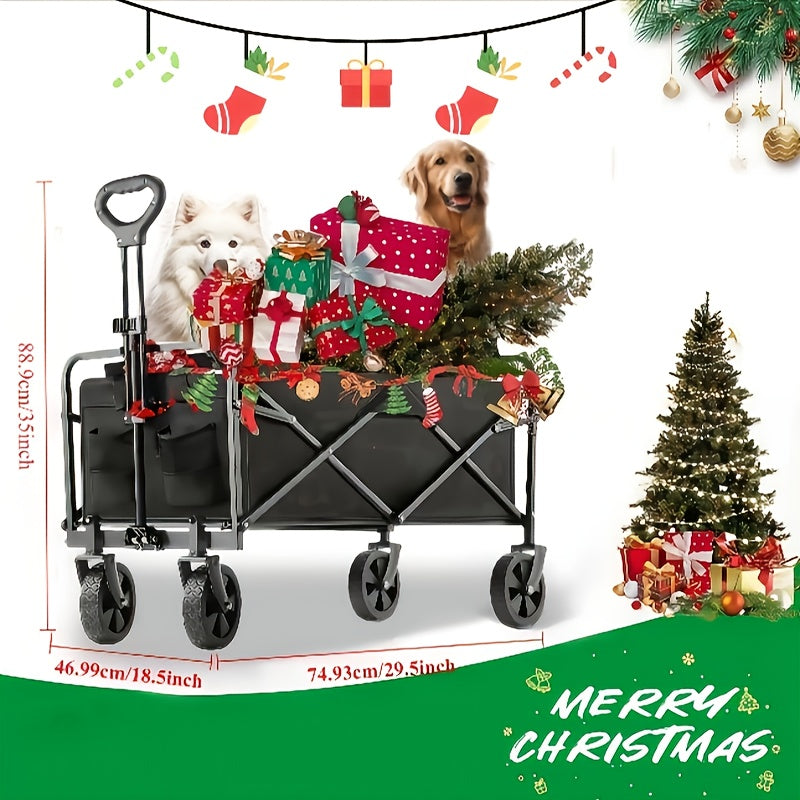 Collapsible Folding Wagon Cart, Track and Field Equipment Transporter Large Capacity Camping Wagon, All-Terrain Foldable Pet Stroller, Heavy-Duty Utility Wagon Cart for Grocery, Outdoor, Beach, Gardening, Shopping, Pet Outing