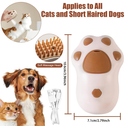 Cat Paw / Lemon Dual-Style Optional 3-in-1 Electric Pet Steaming Brush, Cat Paw Standard Model (150mAh) - One-button Spray Massage and Cleaning, Self-cleaning, Suitable for Both Cats and Dogs, for Massaging, Cleaning, and Rem